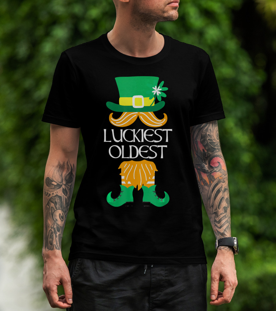 Luckiest Oldest Leprechaun Irish Green Hat And Boots T-Shirt
