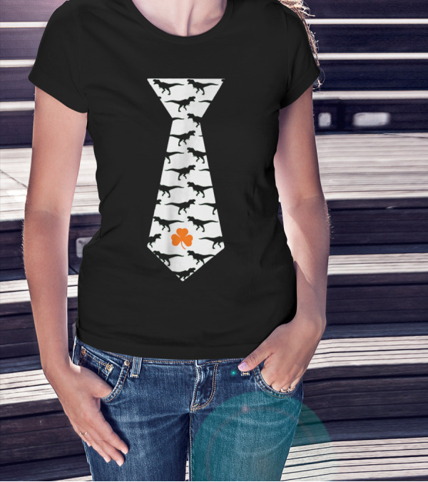 Cool St Patricks Day Dinosaur Tie Clover T-Shirt