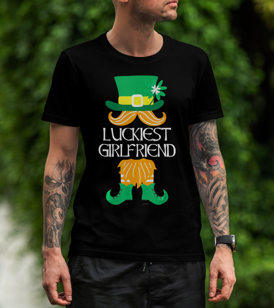 Luckiest Girlfriend Leprechaun Hat Beard Green Boots T-Shirt