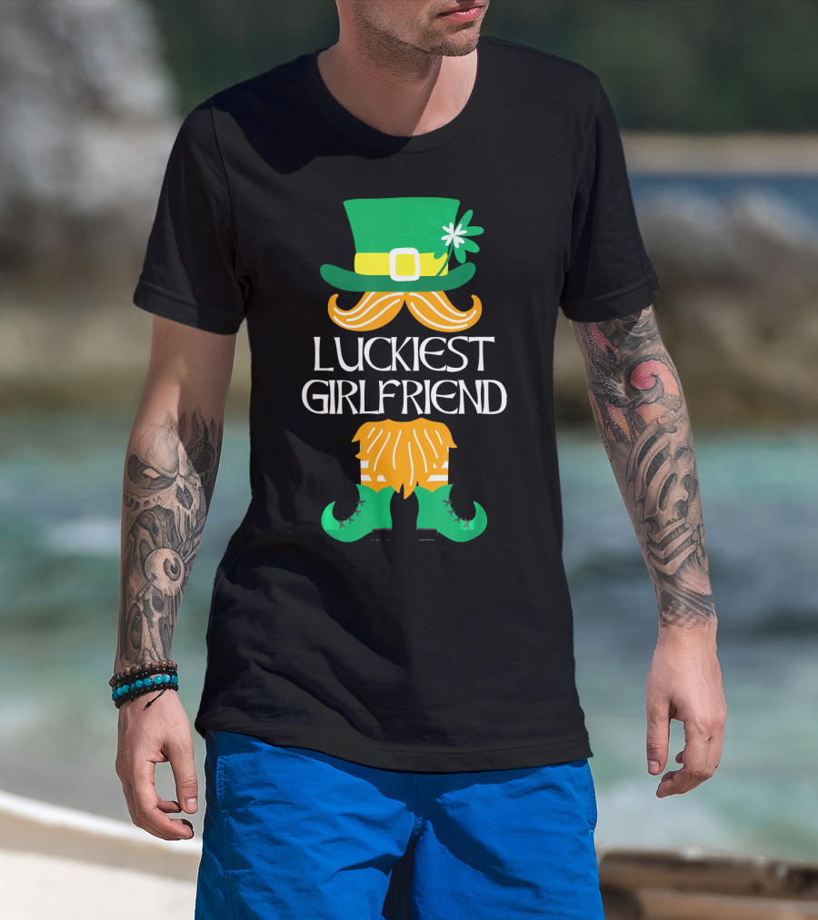 Luckiest Girlfriend Leprechaun Hat Beard Green Boots T-Shirt
