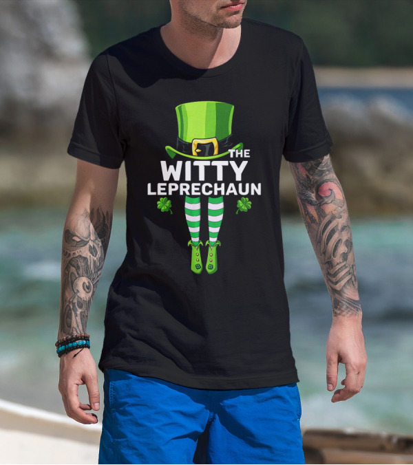 The Witty Leprechaun Green Hat Striped Socks Clover Charm T-Shirt