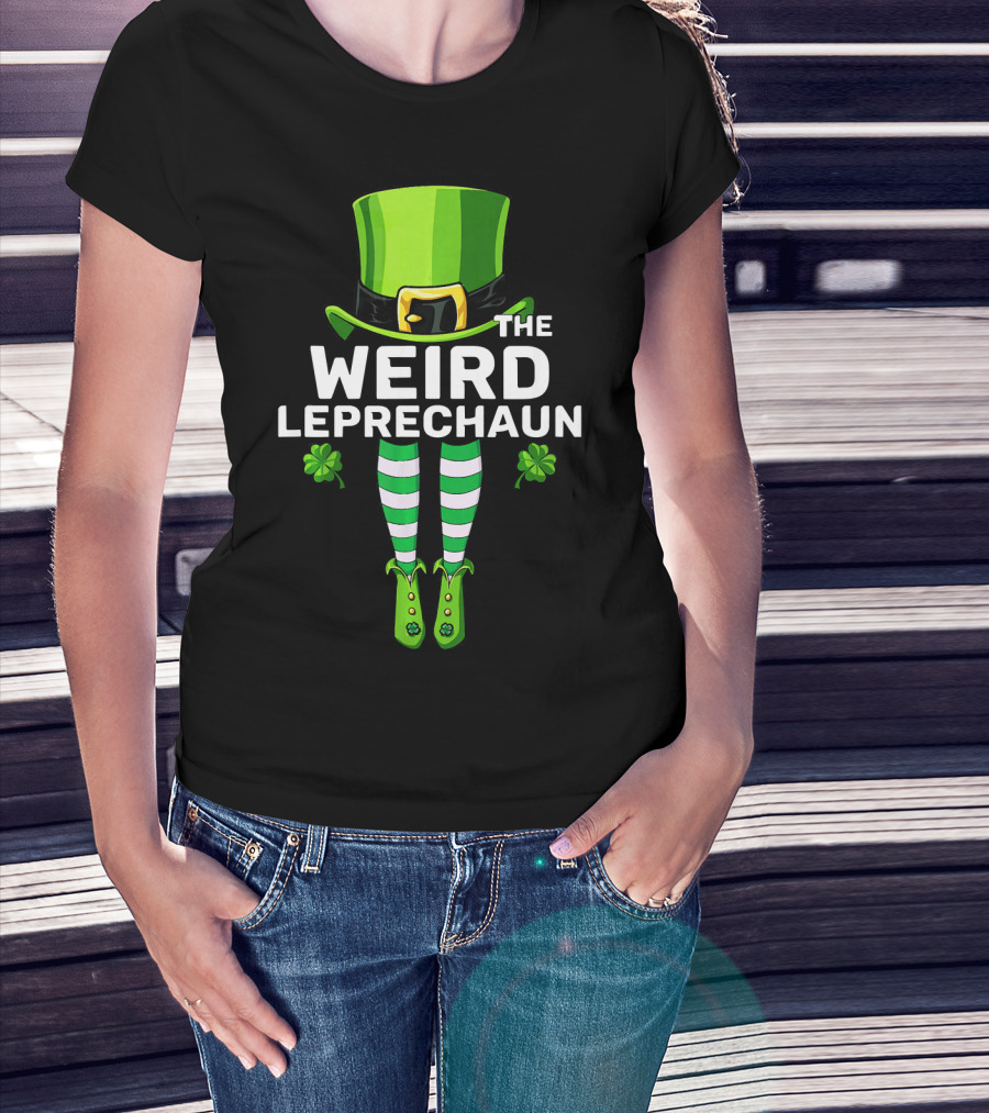 THE WEIRD LEPRECHAUN Shamrock Hat Striped Socks Fun St. Patrick's Day T-Shirt