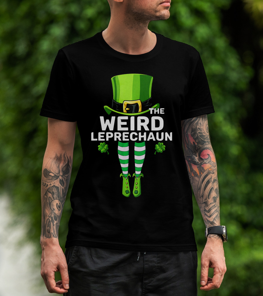THE WEIRD LEPRECHAUN Shamrock Hat Striped Socks Fun St. Patrick's Day T-Shirt