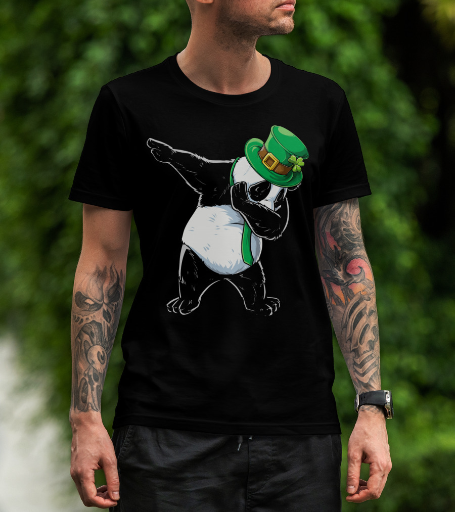 Dabbing Panda St Patricks Day Hat And Green Scarf T-Shirt