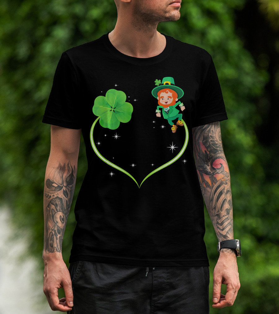 Leprechaun Flying With Shamrocks And Stars T-Shirt