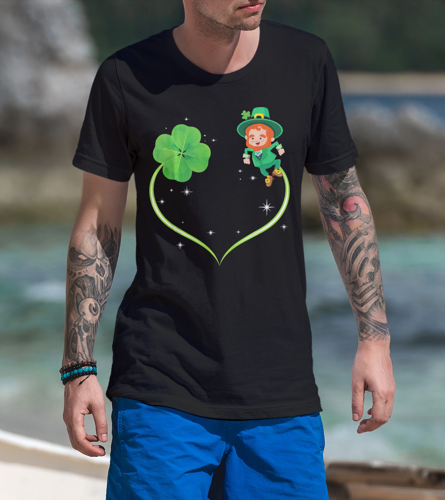 Leprechaun Flying With Shamrocks And Stars T-Shirt