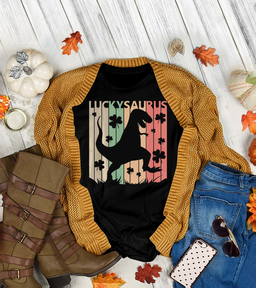 Luckysaurus Dinosaur St Patrick's Day Clover Trend T-Shirt
