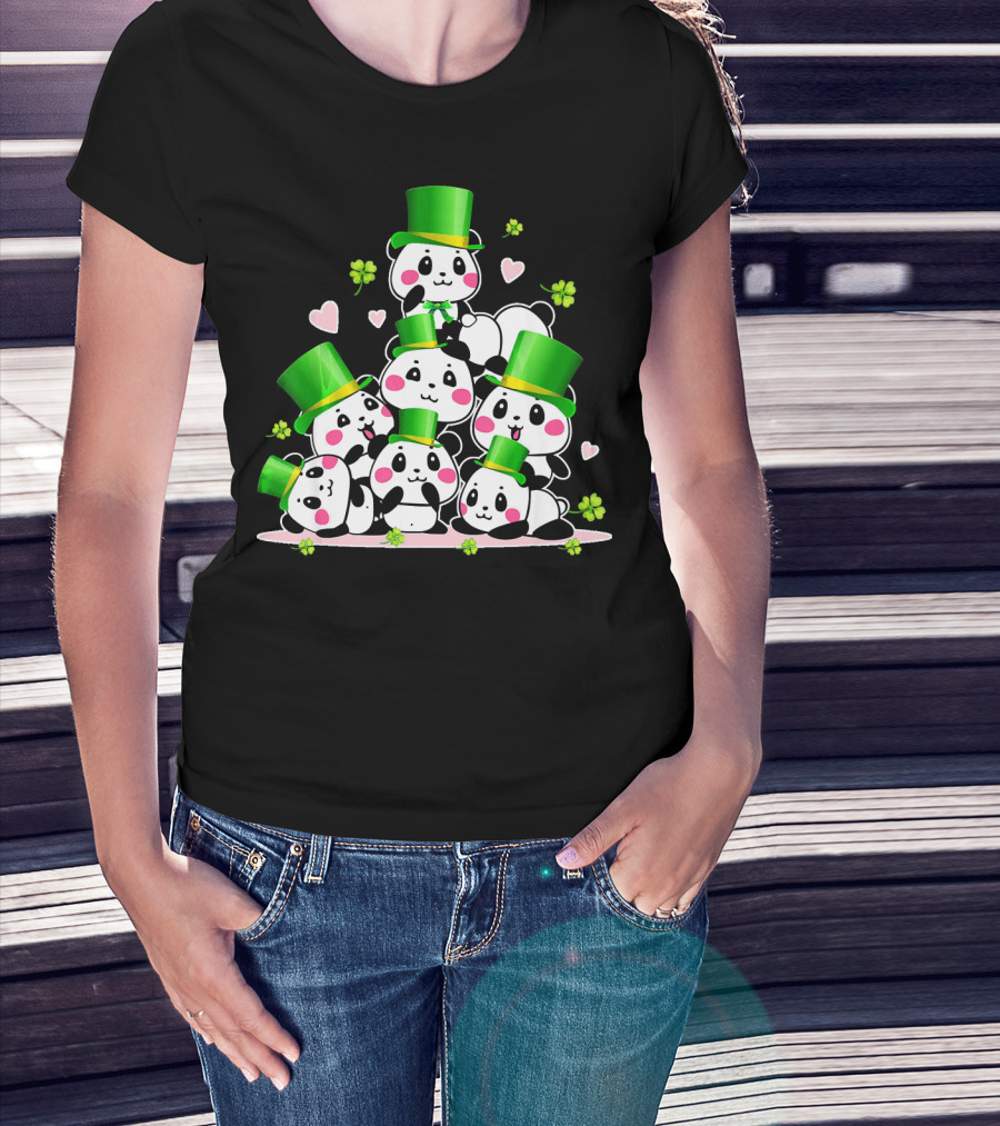 St Patricks Day Leprechaun Panda Cute Irish Lucky Clovers T-Shirt