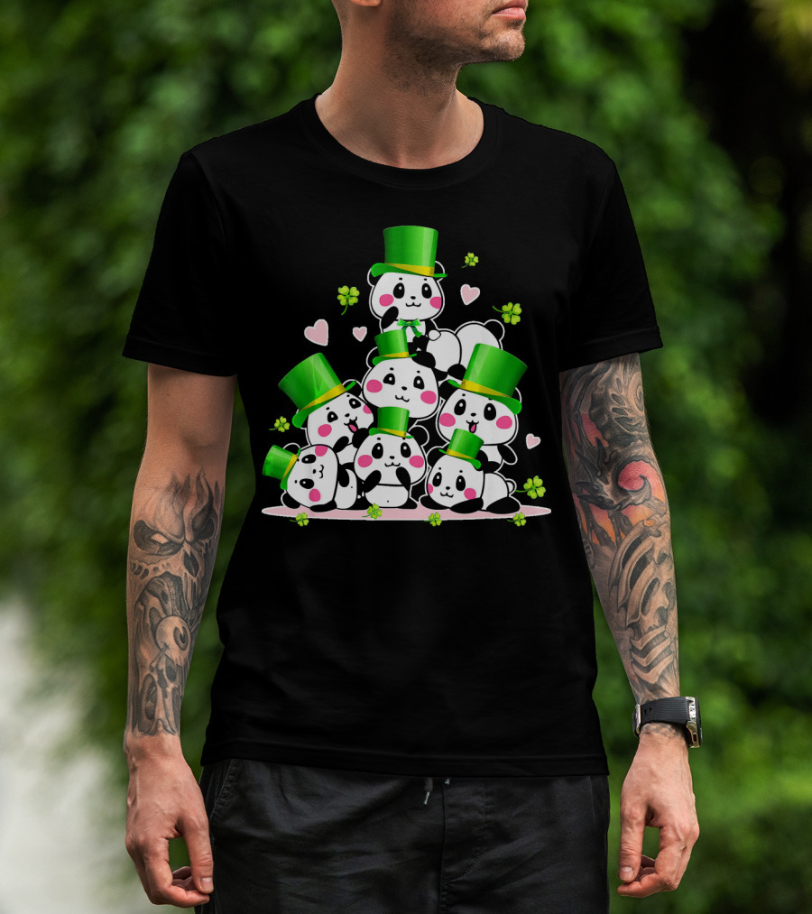 St Patricks Day Leprechaun Panda Cute Irish Lucky Clovers T-Shirt
