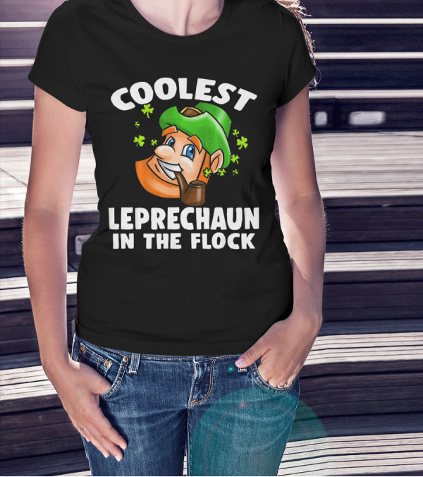 Coolest Leprechaun In The Flock Shamrock Pipe Hat Cartoon T-Shirt