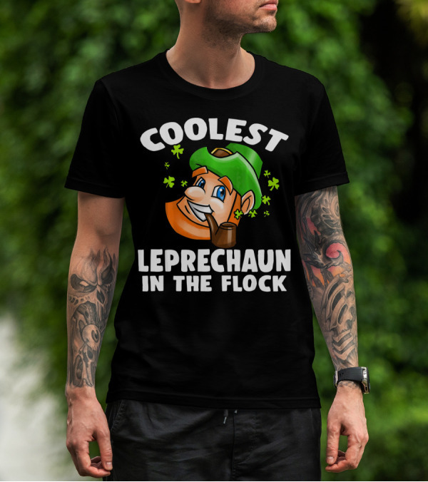 Coolest Leprechaun In The Flock Shamrock Pipe Hat Cartoon T-Shirt