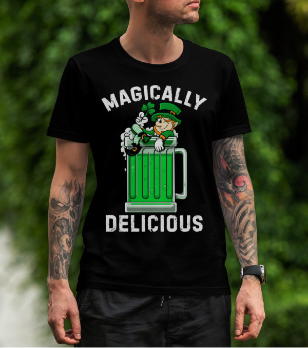 Magically Delicious Leprechaun Beer Mug Clover T-Shirt