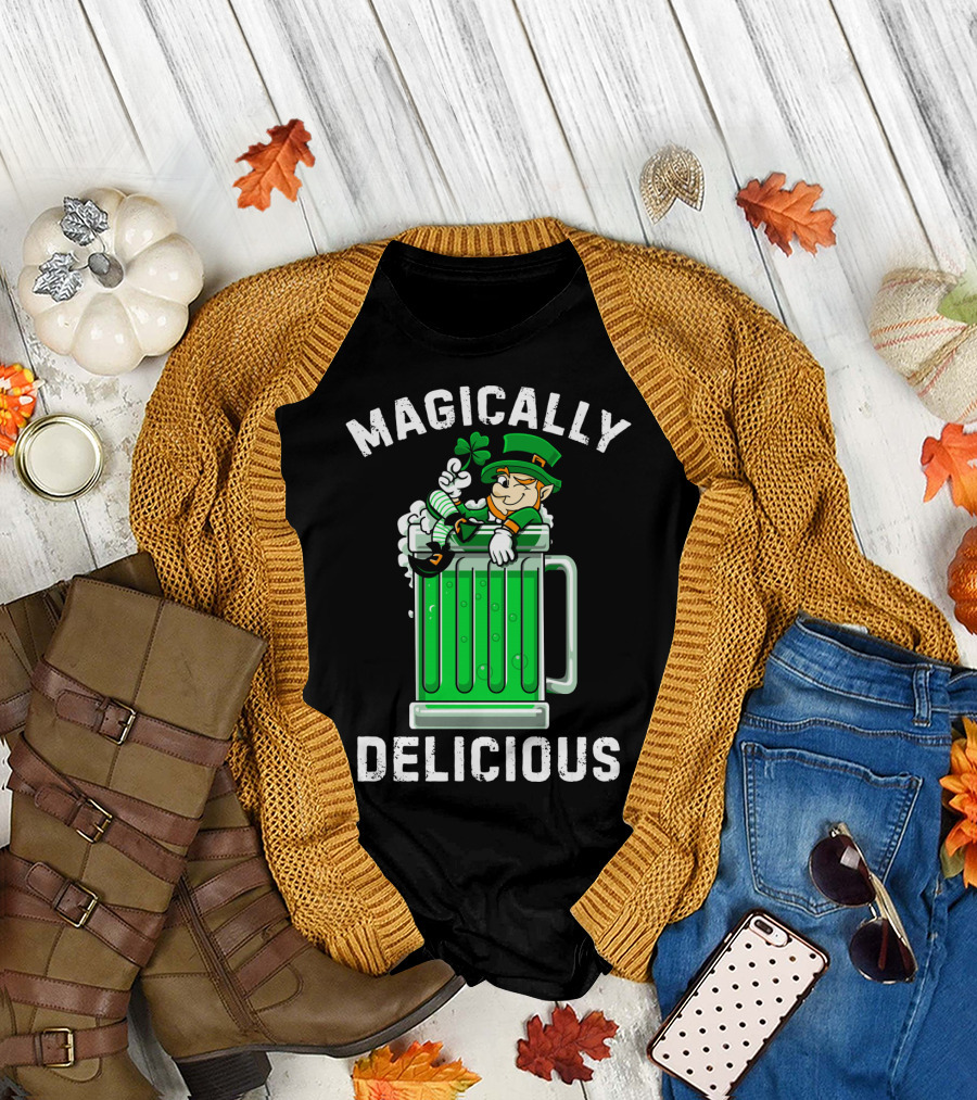 Magically Delicious Leprechaun Beer Mug Clover T-Shirt