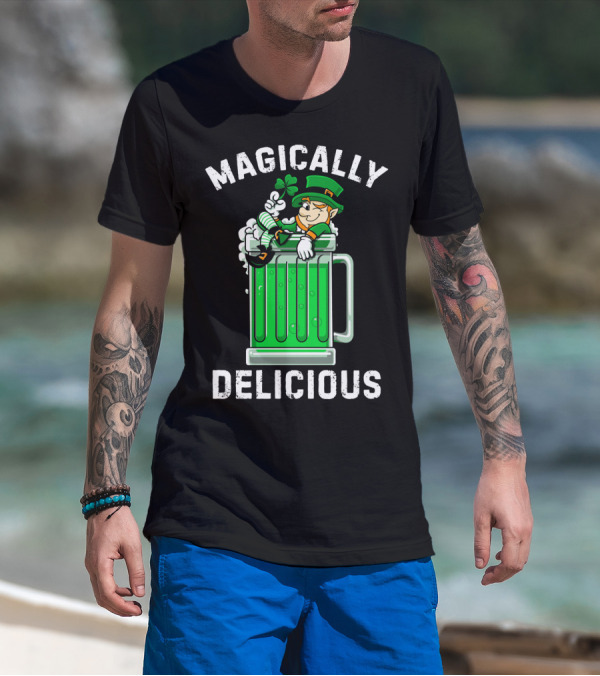 Magically Delicious Leprechaun Beer Mug Clover T-Shirt