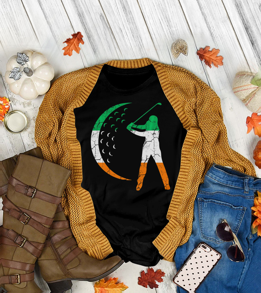 Irish Golf Swing with Ireland Flag Colors T-Shirt