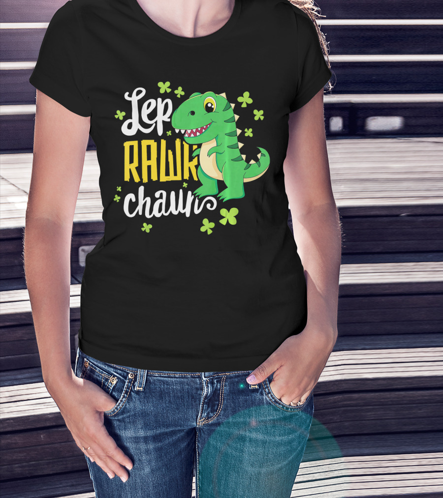 Lep Rawr Chawn Dinosaur With Shamrocks T-Shirt