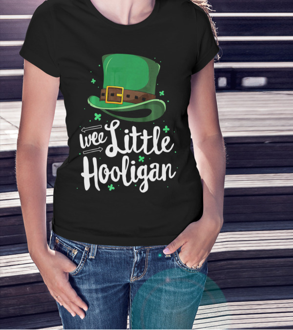 Wee Little Hooligan St Patricks Shamrock Green Top Hat T-Shirt