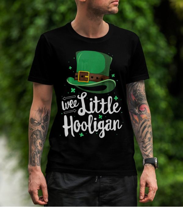 Wee Little Hooligan St Patricks Shamrock Green Top Hat T-Shirt