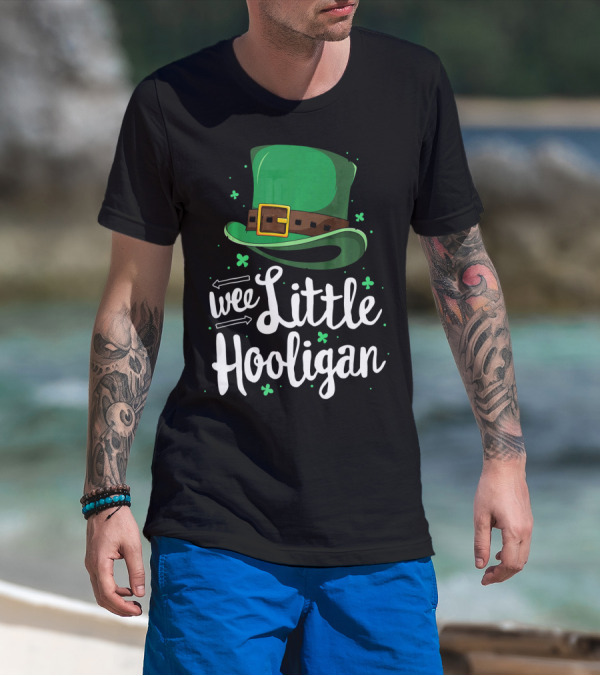 Wee Little Hooligan St Patricks Shamrock Green Top Hat T-Shirt
