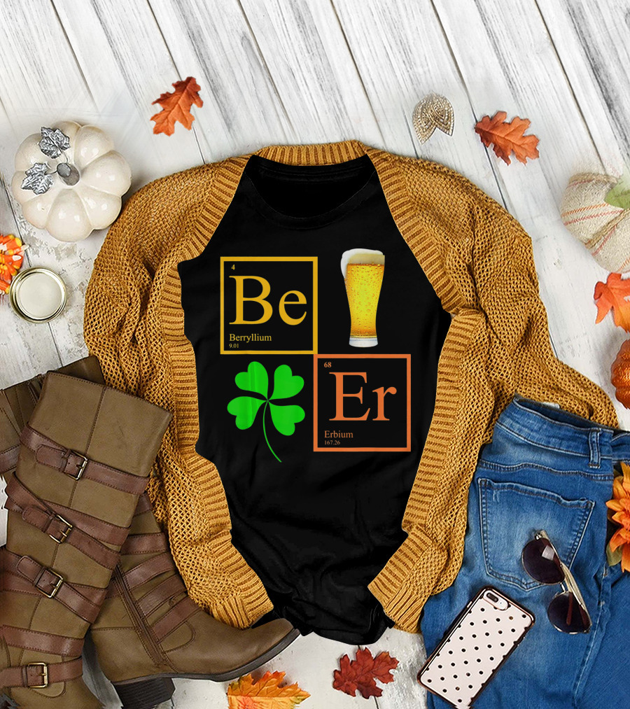 Beer Elements Beryllium Erbium Shamrock Glass T-Shirt