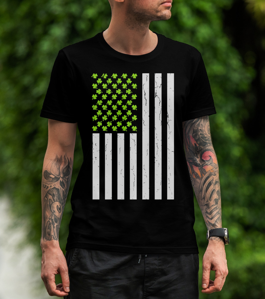 St Patricksday Shamrock American Flag T-Shirt