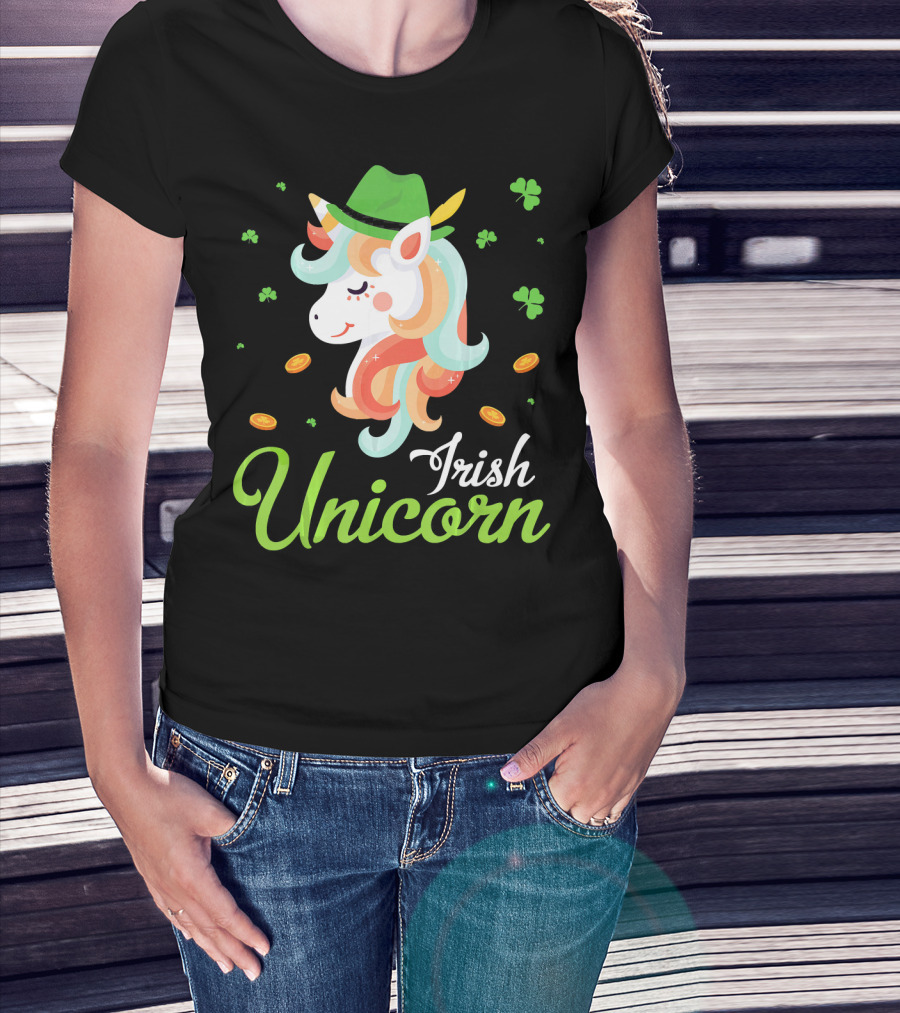 Irish Unicorn Leprechaun Gold Shamrocks T-Shirt