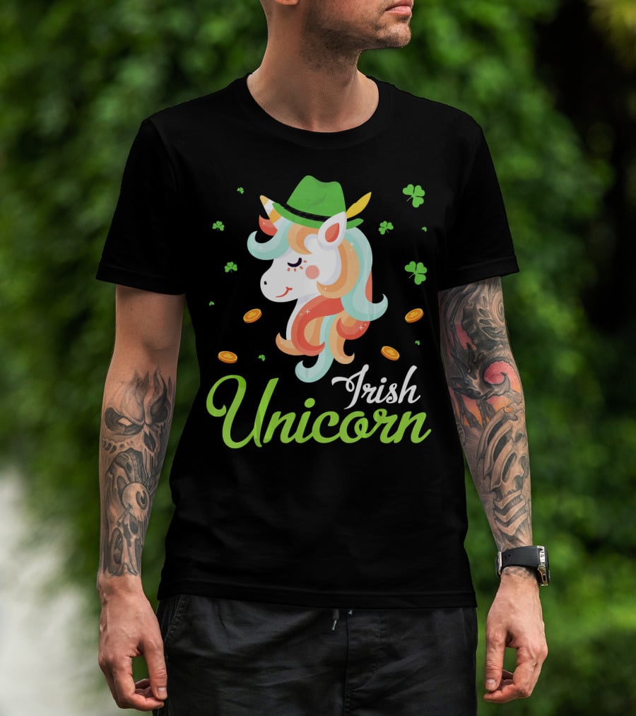 Irish Unicorn Leprechaun Gold Shamrocks T-Shirt