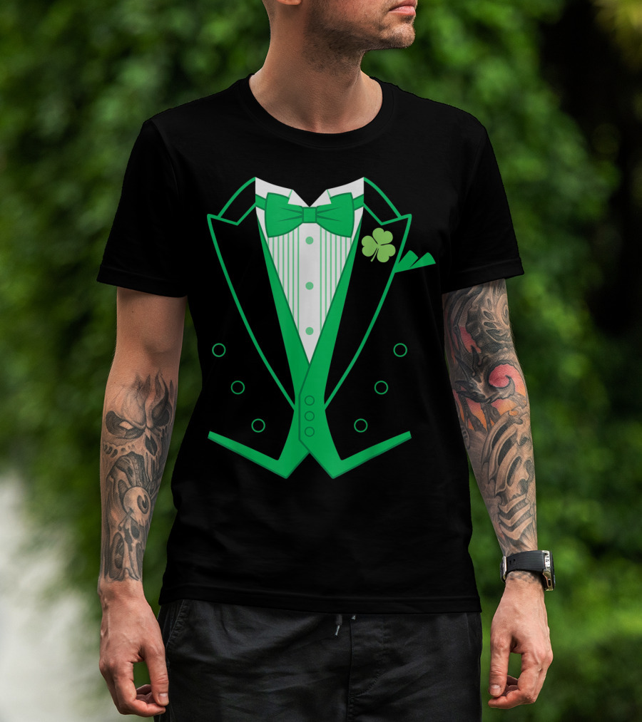 Irish Tuxedo Green Shamrock Bow Tie St. Patrick's Day T-Shirt
