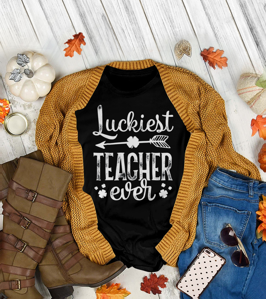 Luckiest Teacher Ever Arrow And Shamrock T-Shirt
