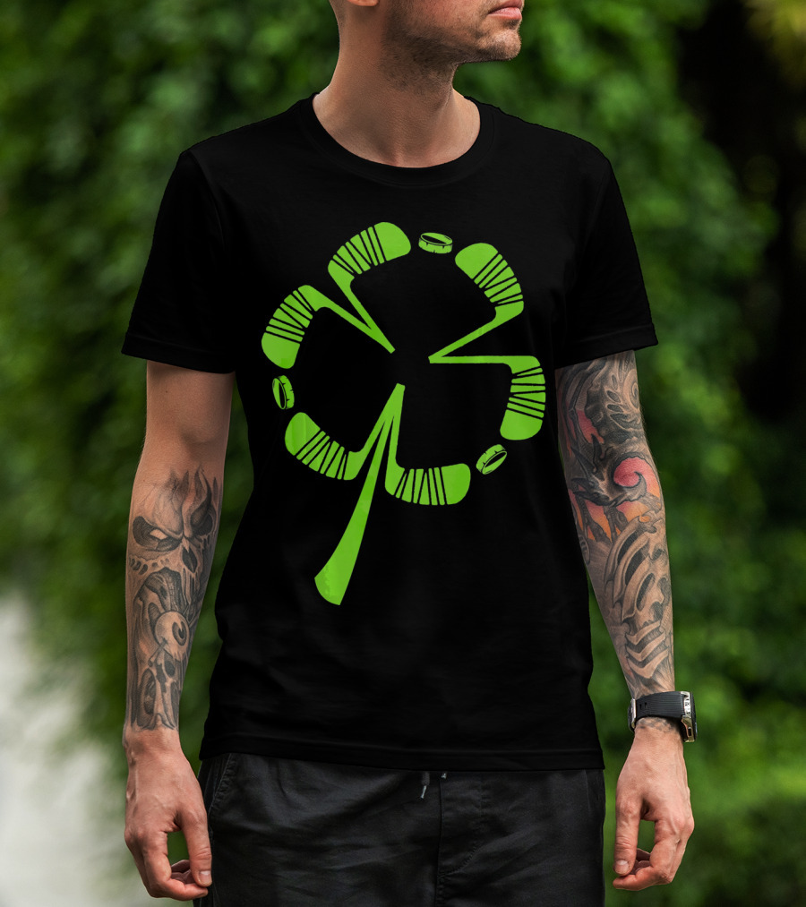 Ice Hockey Shamrock Saint Patrick's Day Hat Stick Puck Clover T-Shirt