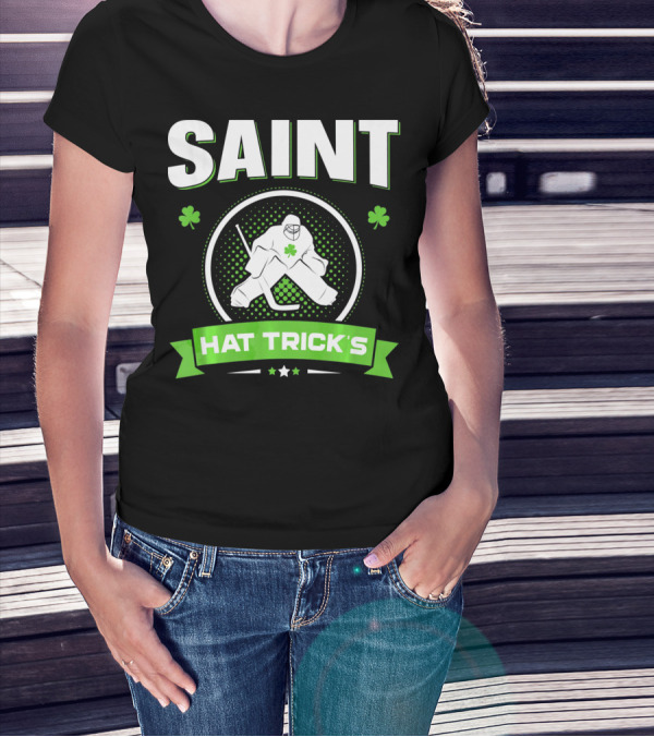 SAINT HAT TRICK'S Hockey Shamrock Irish St Patricks T-Shirt