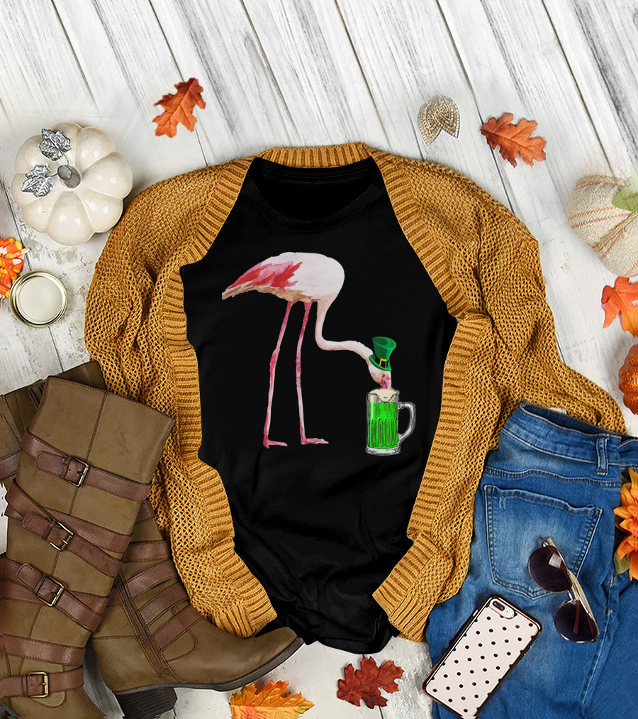 Irish Flamingo Drinking Green Beer T-Shirt