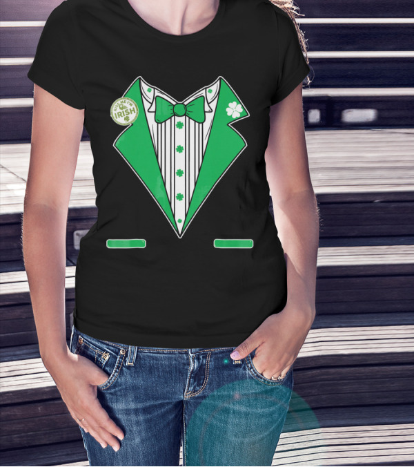 St. Patricks Day Tux Green Kiss Me I'm Irish Bow Tie Four-Leaf Clover T-Shirt