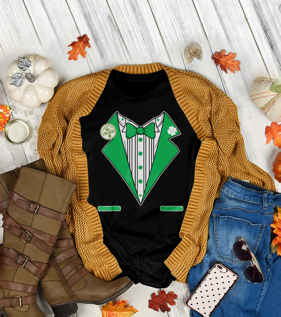 St. Patricks Day Tux Green Kiss Me I'm Irish Bow Tie Four-Leaf Clover T-Shirt