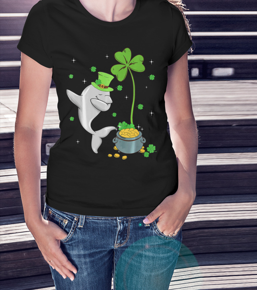 Shamrock Leprechaun Dolphin St Patricks Pot Of Gold T-Shirt