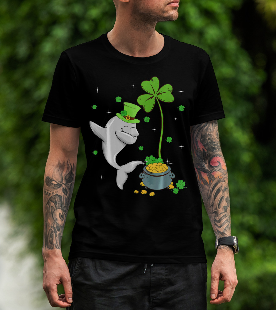 Shamrock Leprechaun Dolphin St Patricks Pot Of Gold T-Shirt