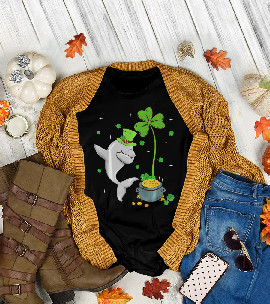 Shamrock Leprechaun Dolphin St Patricks Pot of Gold T-Shirt