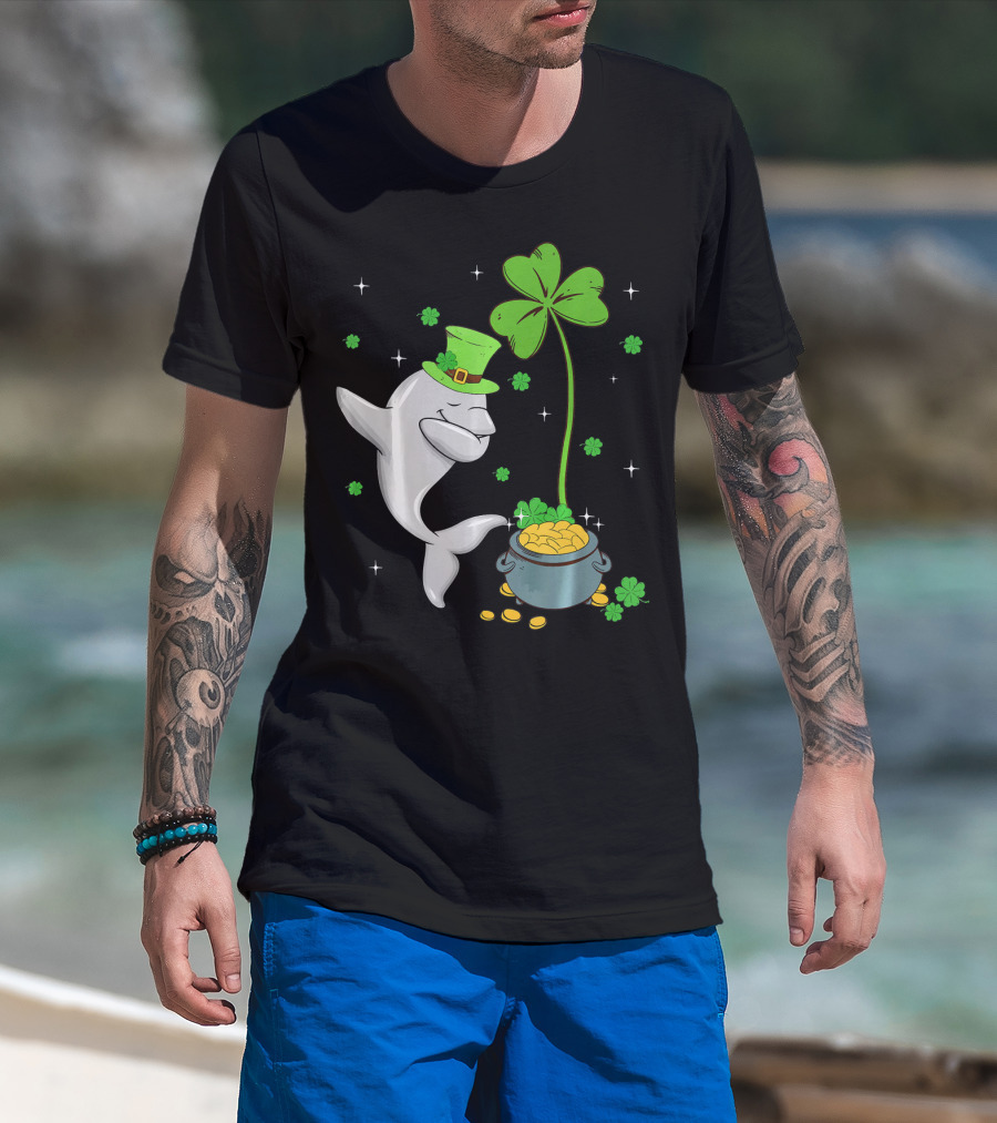 Shamrock Leprechaun Dolphin St Patricks Pot Of Gold T-Shirt