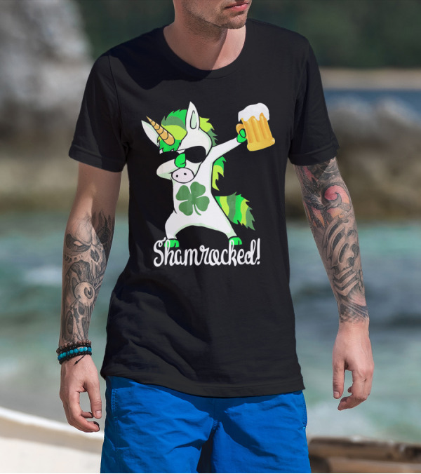 Shamrocked Funny St. Patrick's Day Unicorn With Beer Mug T-Shirt
