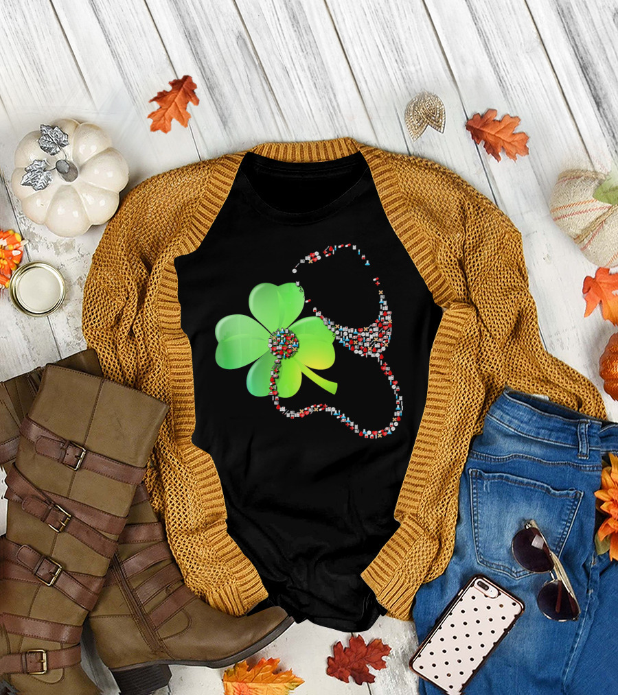 Shamrock Saint Patrick's Day Nurse Stethoscope Emoji Icons T-Shirt