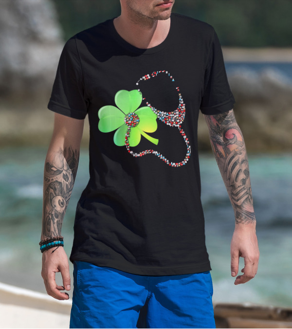 Shamrock Saint Patrick's Day Nurse Stethoscope Emoji Icons T-Shirt