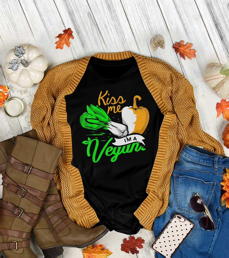 Kiss Me I'm A Vegan St. Patrick's Day Bell Pepper and Green Onions T-Shirt