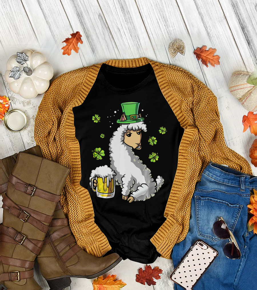Leprechaun Sheep with Beer and Shamrocks T-Shirt