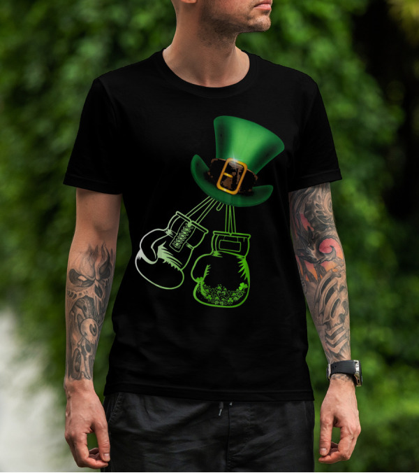 Shamrock Boxing Glove Leprechaun Hat With Green Bowler Buckle T-Shirt