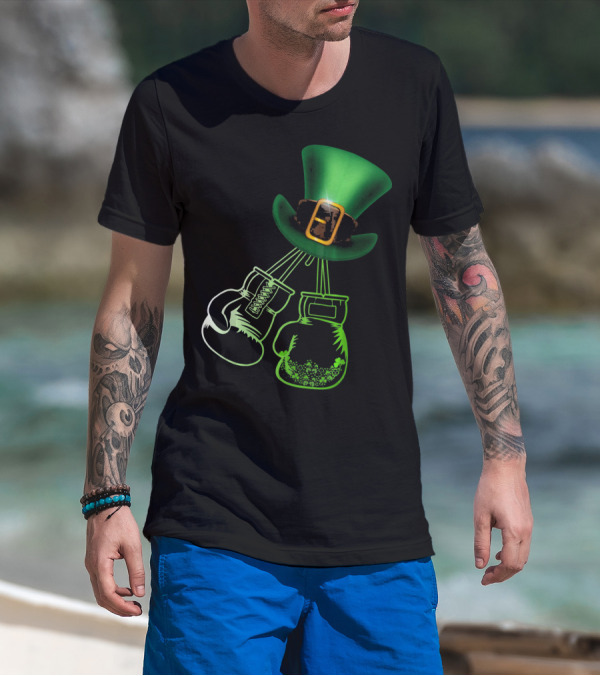 Shamrock Boxing Glove Leprechaun Hat With Green Bowler Buckle T-Shirt