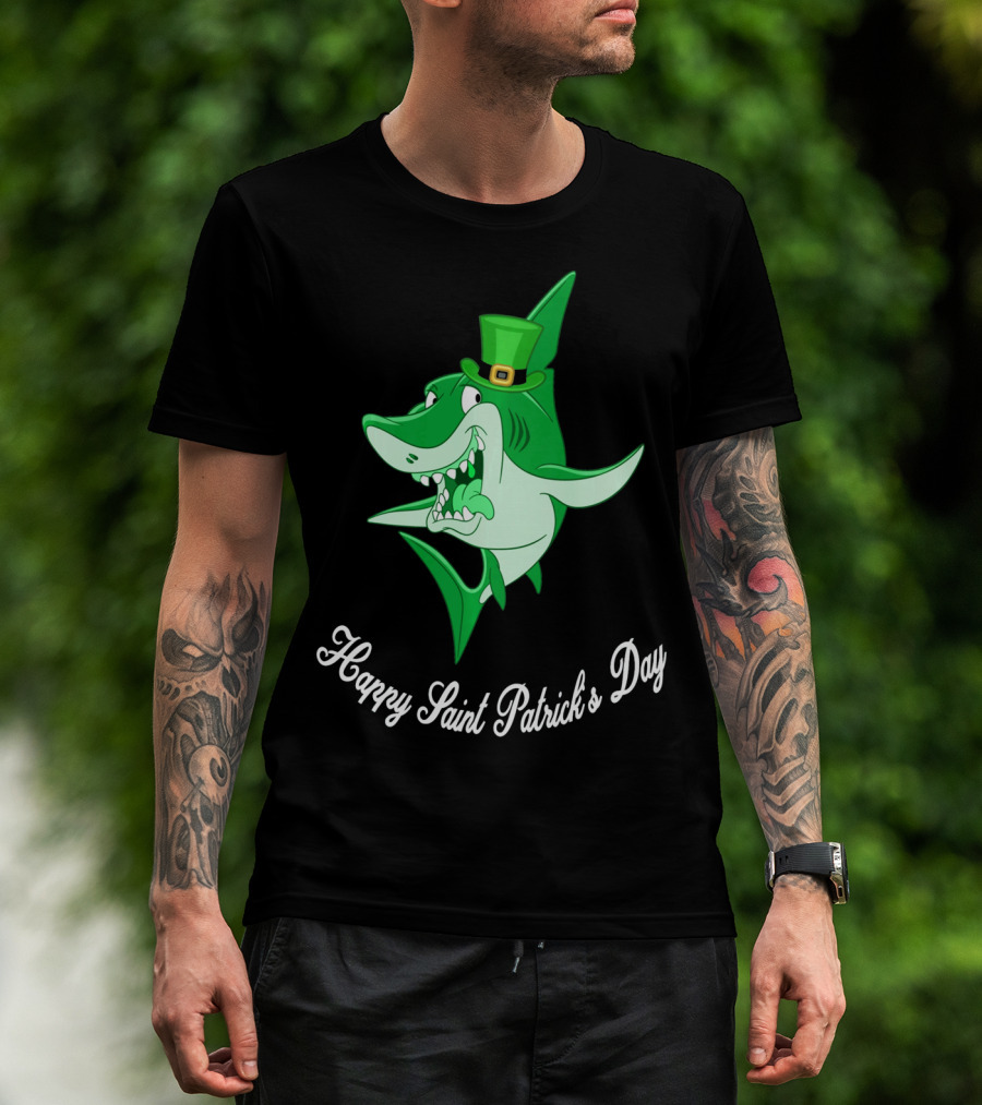Happy Saint Patrick's Day Cute Shark Wearing Green Hat T-Shirt
