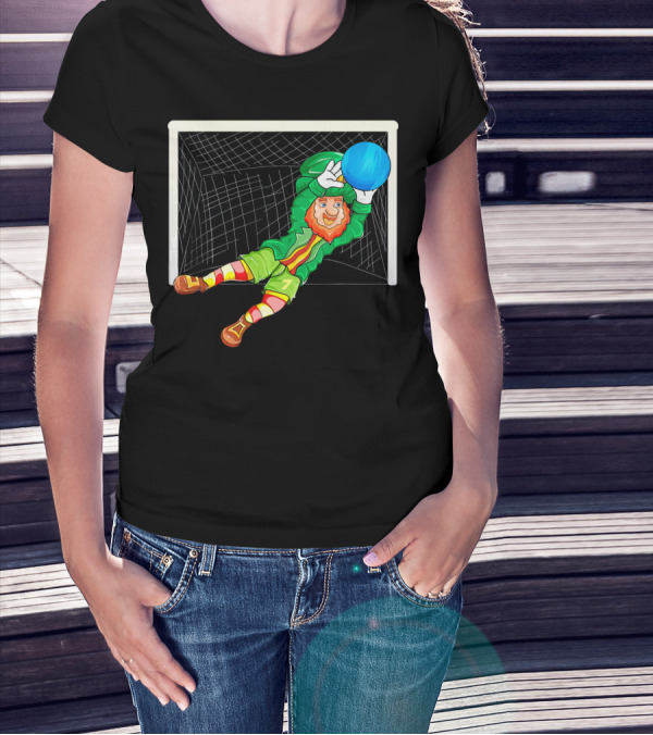 Football Soccer Keeper Leprechaun St Patrick's Goal Save T-Shirt
