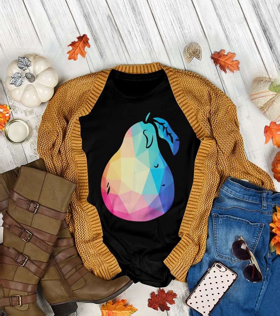 Low Poly Pear Vegetarian and Fru Geometric Colorful Polygon T-Shirt
