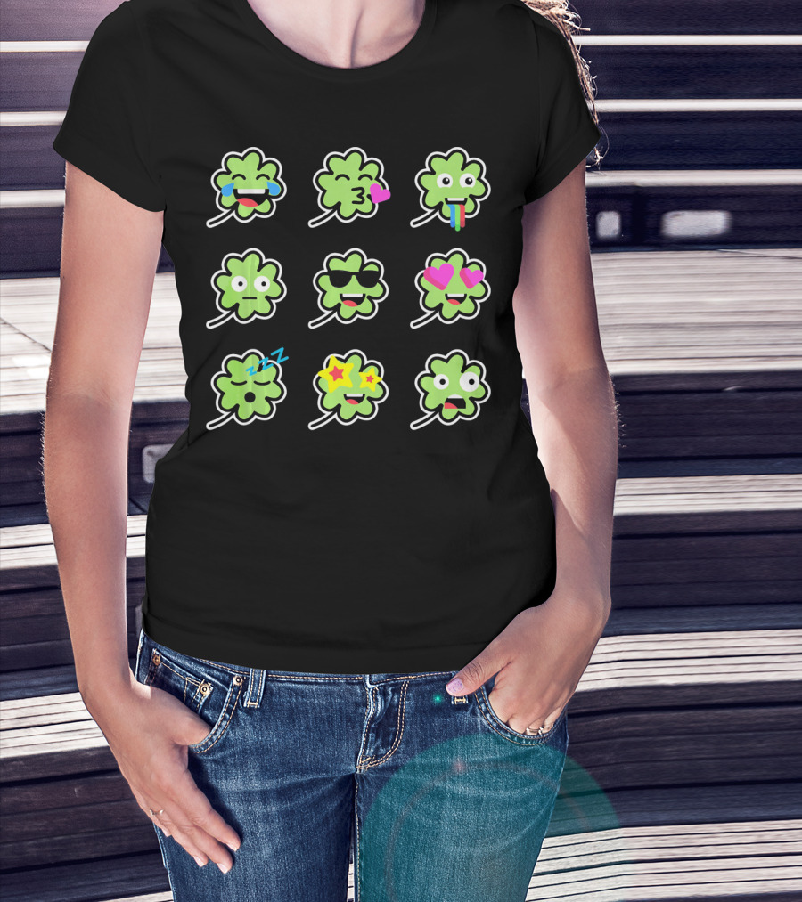 Shamrock Emoji Faces Funny St Patricks Day T-Shirt