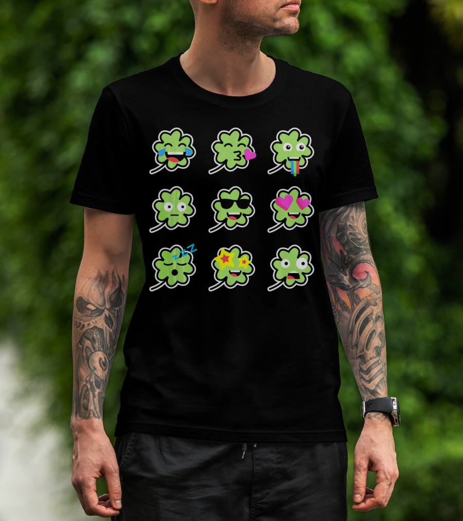 Shamrock Emoji Faces Funny St Patricks Day T-Shirt